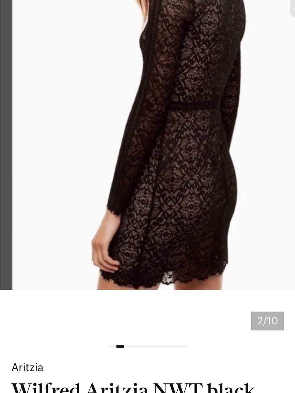 New Wilfred Aritzia Janvry Black Nude Lace Long-Sleeve Mini Dress - Picture 5 of 14